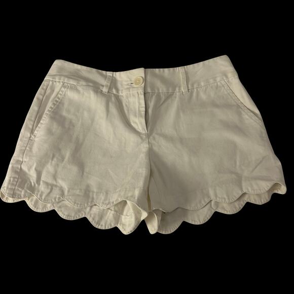 LOFT White Riviera Scalloped Hem Cotton Shorts Womens Size 6 Summer Preppy - Picture 9 of 12